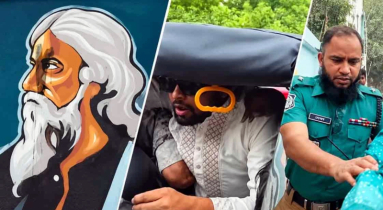 রবীন্দ্রনাথের গ্রাফিতিতে কালি: আটক ৪ জন রাষ্ট্রদ্রোহ মামলায় গ্রেপ্তার